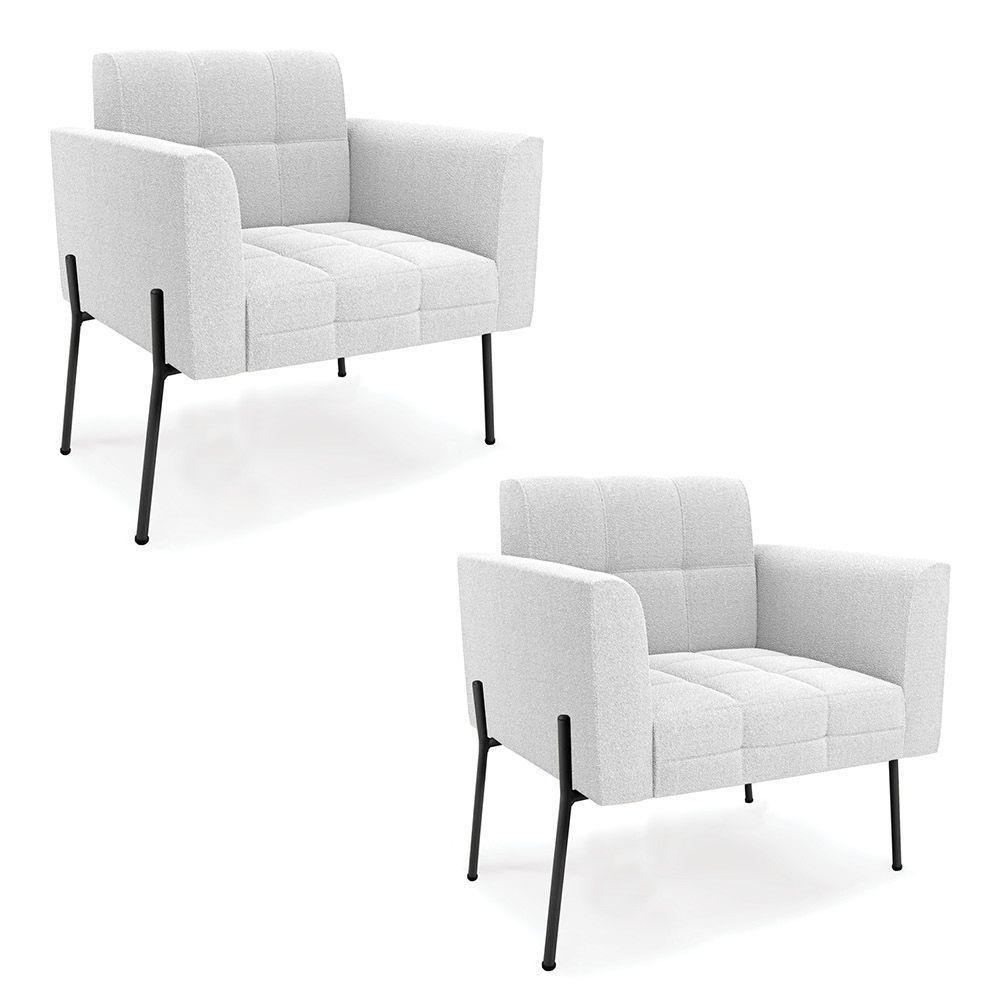 Poltrona Sala De Estar Pé De Ferro Pto Kit 2 Elisa Bouclê Off Wte D03 - D'rossi - 1