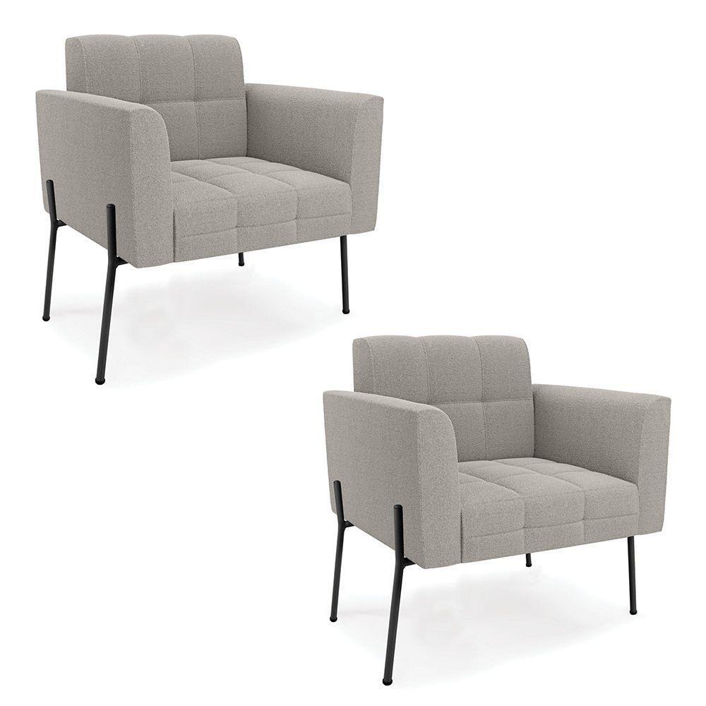 Poltrona Sala De Estar Pé De Ferro Pto Kit 2 Elisa Bouclê D03 - D'rossi Cor Cinza - 1