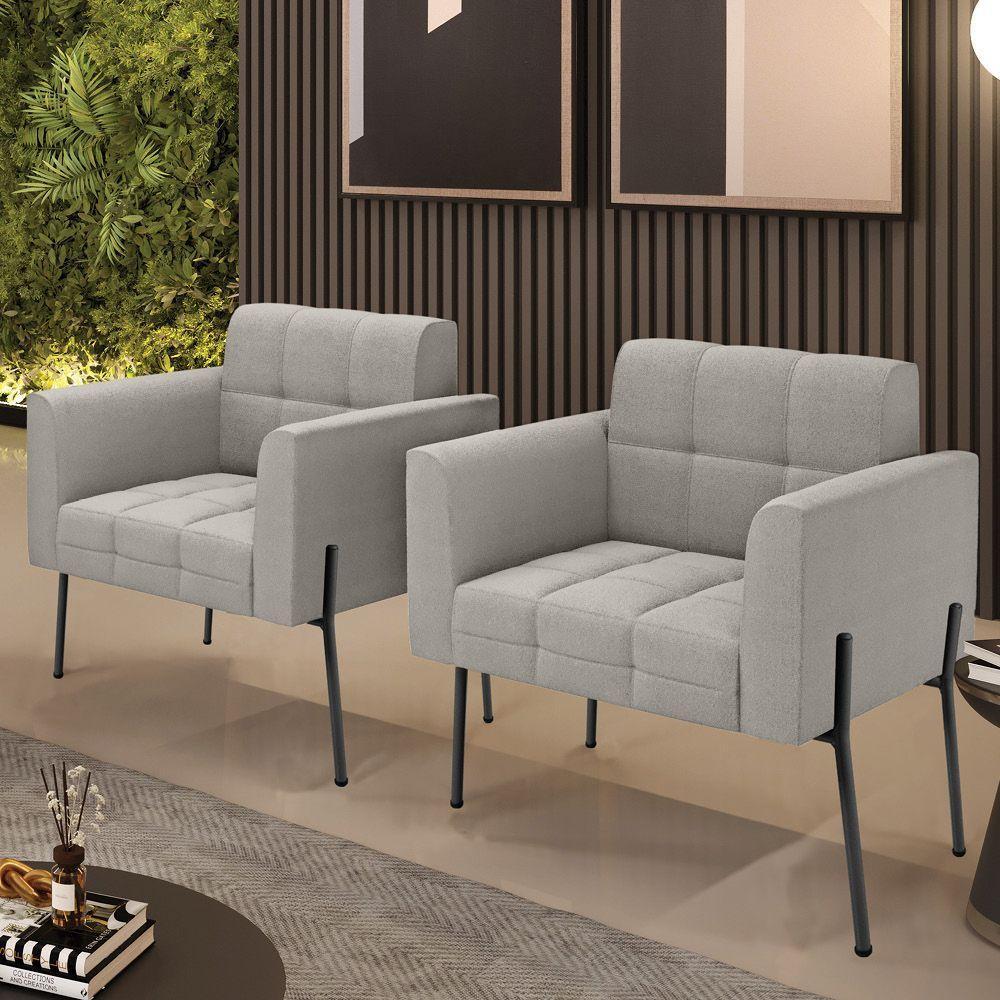 Poltrona Sala De Estar Pé De Ferro Pto Kit 2 Elisa Bouclê D03 - D'rossi Cor Cinza - 6