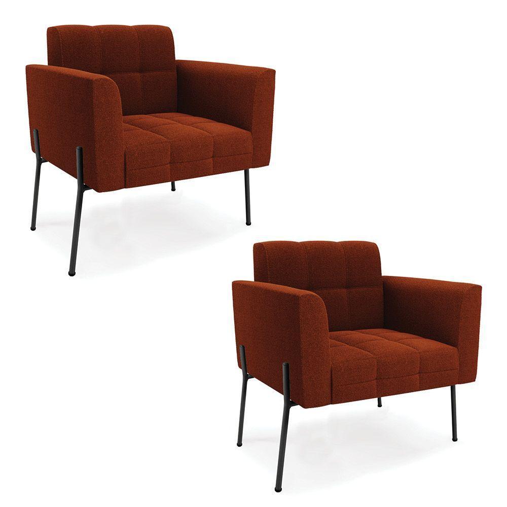 Poltrona Sala De Estar Pé De Ferro Pto Kit 2 Elisa Bouclê Terra D03 - D'rossi - 1