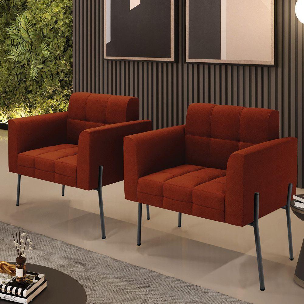 Poltrona Sala De Estar Pé De Ferro Pto Kit 2 Elisa Bouclê Terra D03 - D'rossi - 6