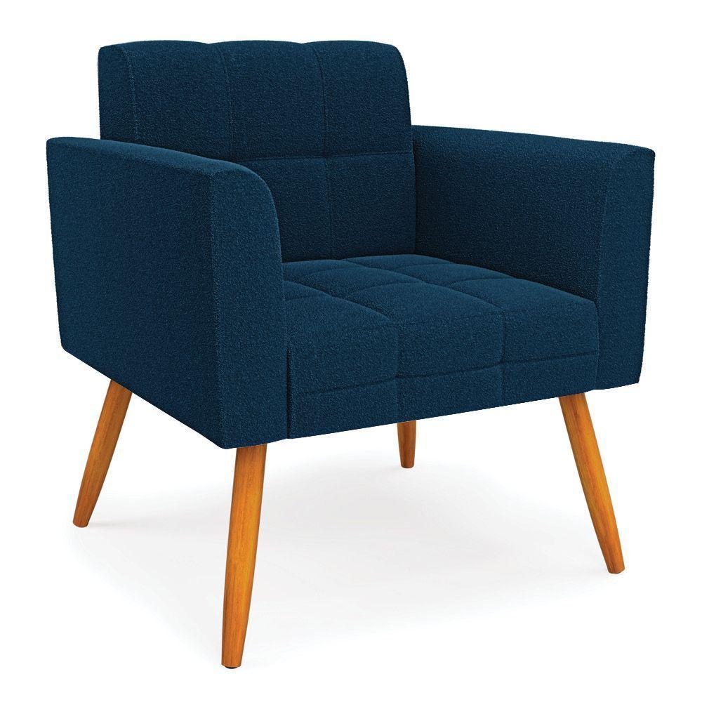 Poltrona Sala Estar Pé Palito Castanho Kit 2 Elisa Bouclê D03 - D'rossi Cor Azul - 3