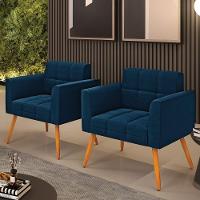 Poltrona Sala Estar Pé Palito Castanho Kit 2 Elisa Bouclê D03 - D'rossi Cor Azul - 7