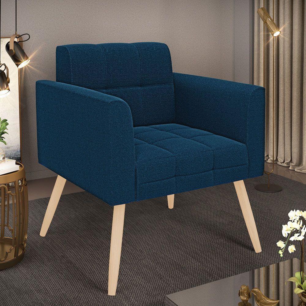 Poltrona Sala De Estar Pé Palito Natural Elisa Bouclê D03 - D'rossi Cor Azul - 5