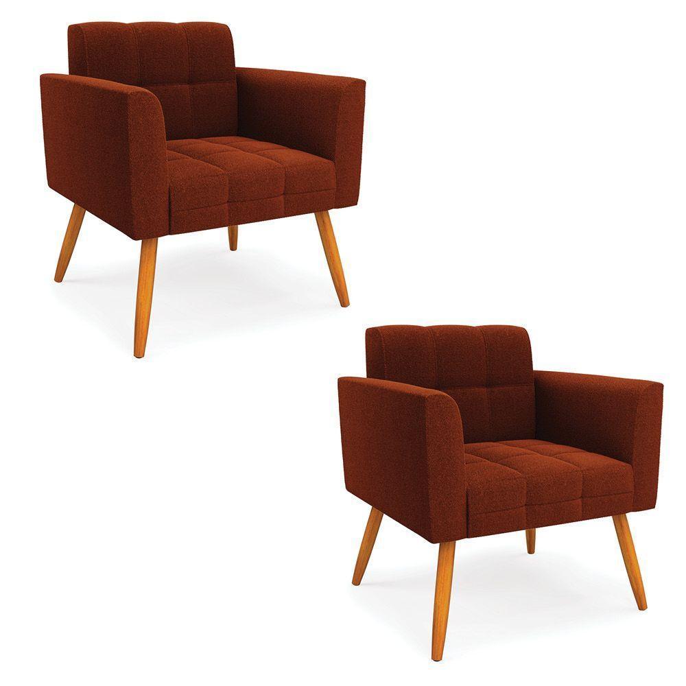 Poltrona Sala Estar Pé Palito Castanho Kit 2 Elisa Bouclê Terra D03 - D'rossi - 1