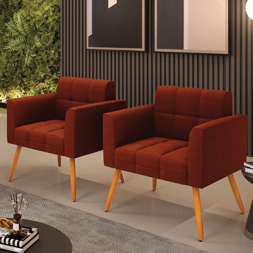 Poltrona Sala Estar Pé Palito Castanho Kit 2 Elisa Bouclê Terra D03 - D'rossi - 7