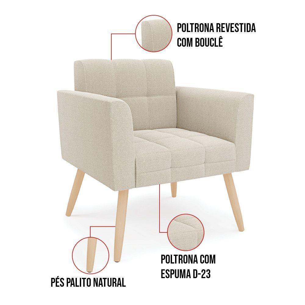 Poltrona Sala De Estar Pé Palito Natural Elisa Bouclê D03 - D'rossi Cor Bege - 5