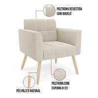 Poltrona Sala De Estar Pé Palito Natural Elisa Bouclê D03 - D'rossi Cor Bege - 5