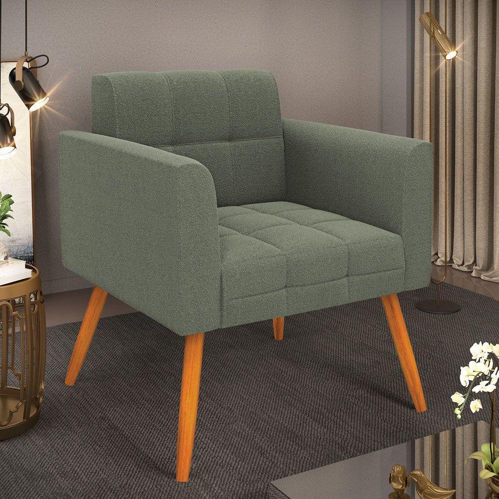 Poltrona Sala De Estar Pé Palito Castanho Elisa Bouclê Menta D03 - D'rossi - 6