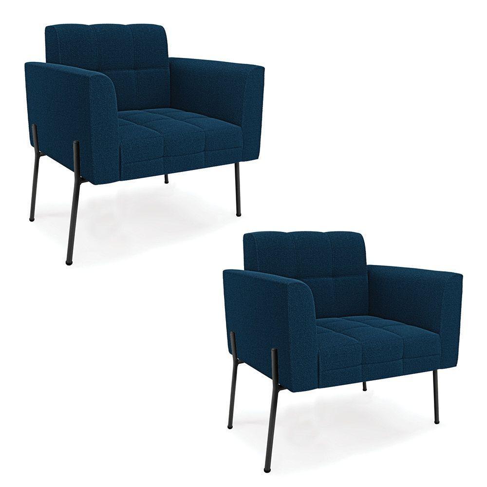 Poltrona Sala De Estar Pé De Ferro Pto Kit 2 Elisa Bouclê D03 - D'rossi Cor Azul - 1