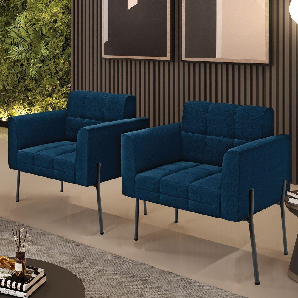 Poltrona Sala De Estar Pé De Ferro Pto Kit 2 Elisa Bouclê D03 - D'rossi Cor Azul - 6