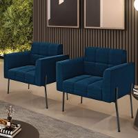 Poltrona Sala De Estar Pé De Ferro Pto Kit 2 Elisa Bouclê D03 - D'rossi Cor Azul - 6