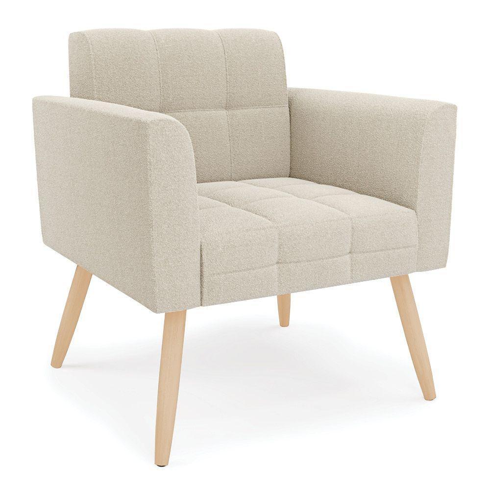 Poltrona Sala De Estar Pé Palito Natural Elisa Bouclê D03 - D'rossi Cor Off White - 1