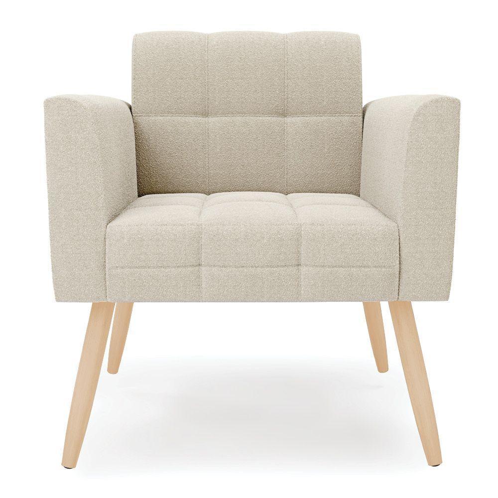 Poltrona Sala De Estar Pé Palito Natural Elisa Bouclê D03 - D'rossi Cor Off White - 3