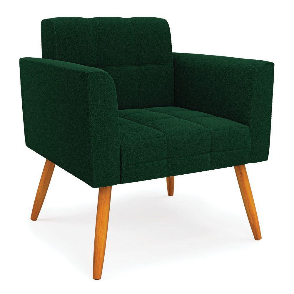Poltrona Sala De Estar Pé Palito Castanho Elisa Bouclê Verde D03 - D'rossi - 1