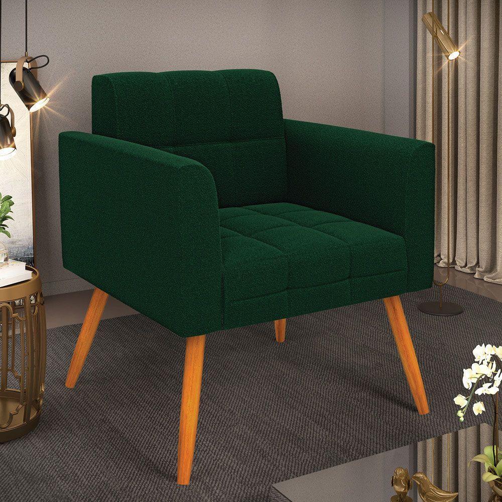 Poltrona Sala De Estar Pé Palito Castanho Elisa Bouclê Verde D03 - D'rossi - 6