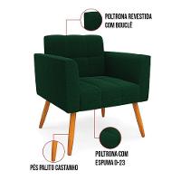 Poltrona Sala De Estar Pé Palito Castanho Elisa Bouclê Verde D03 - D'rossi - 5