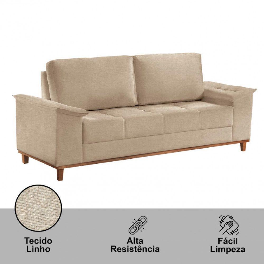 Sofá Ravena Linho 03 Lugares D28 Meu Sofá Online A226 Linho Bege - 5