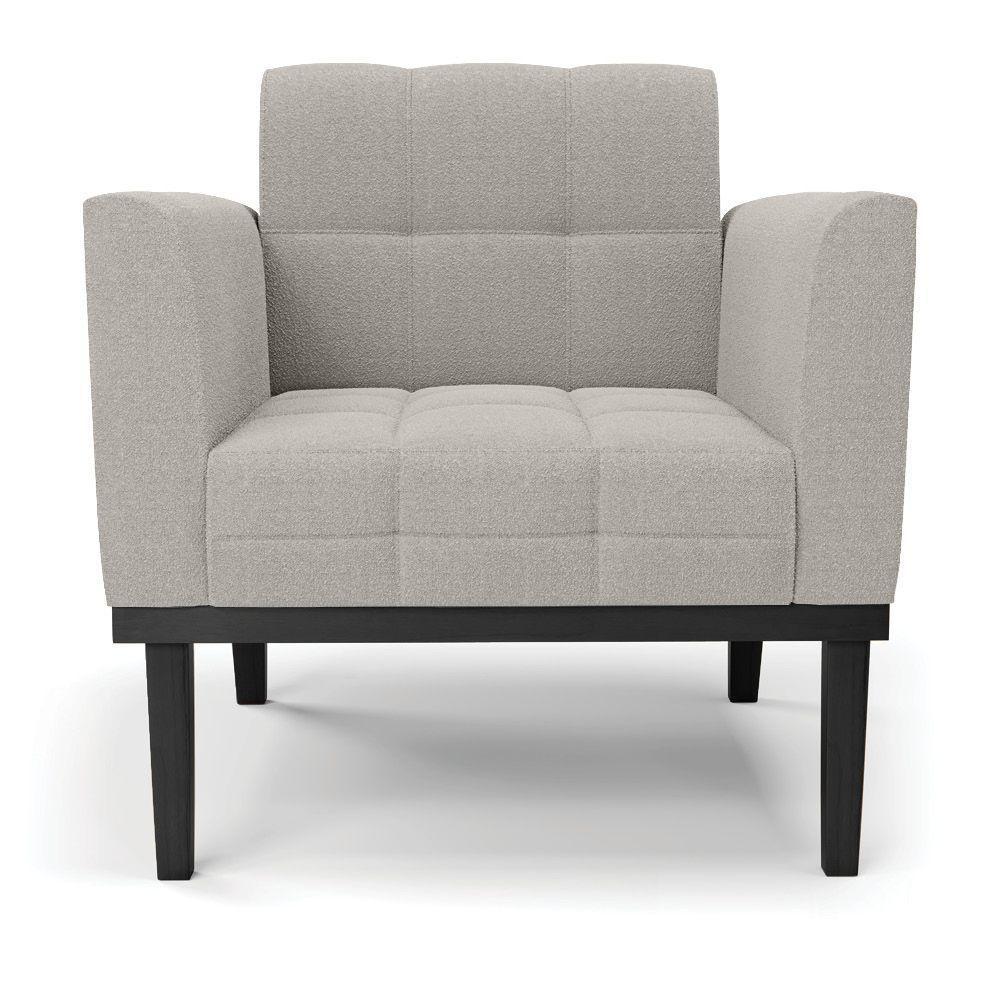 Poltrona Para Sala Base Madeira Fixa Preto Elisa Bouclê Cinza D03 - D'rossi - 3