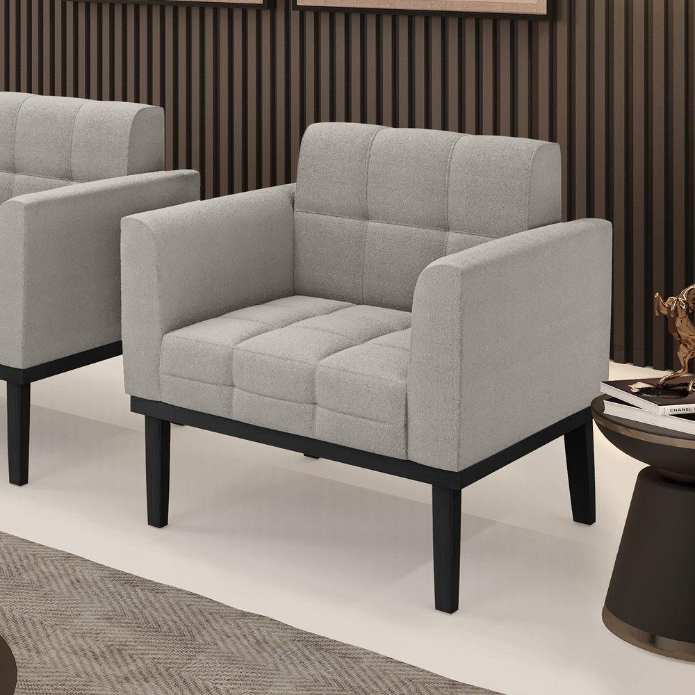 Poltrona Para Sala Base Madeira Fixa Preto Elisa Bouclê Cinza D03 - D'rossi - 6