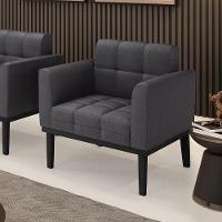 Poltrona Para Sala Base Madeira Fixa Preto Elisa Bouclê Grafite D03 - D'rossi - 6