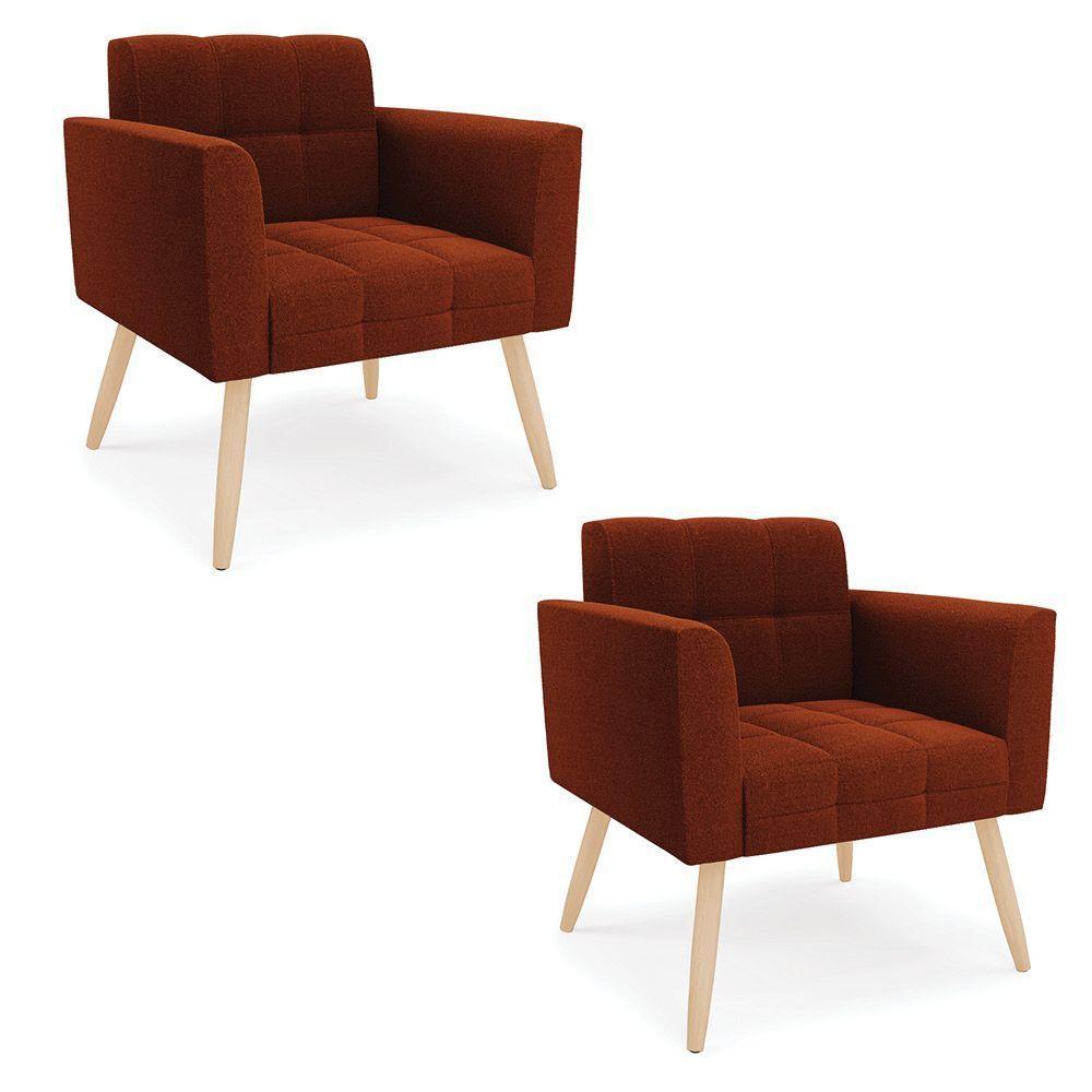 Poltrona Sala Estar Pé Palito Natural Kit 2 Elisa Bouclê D03 - D'rossi Cor Terra - 1