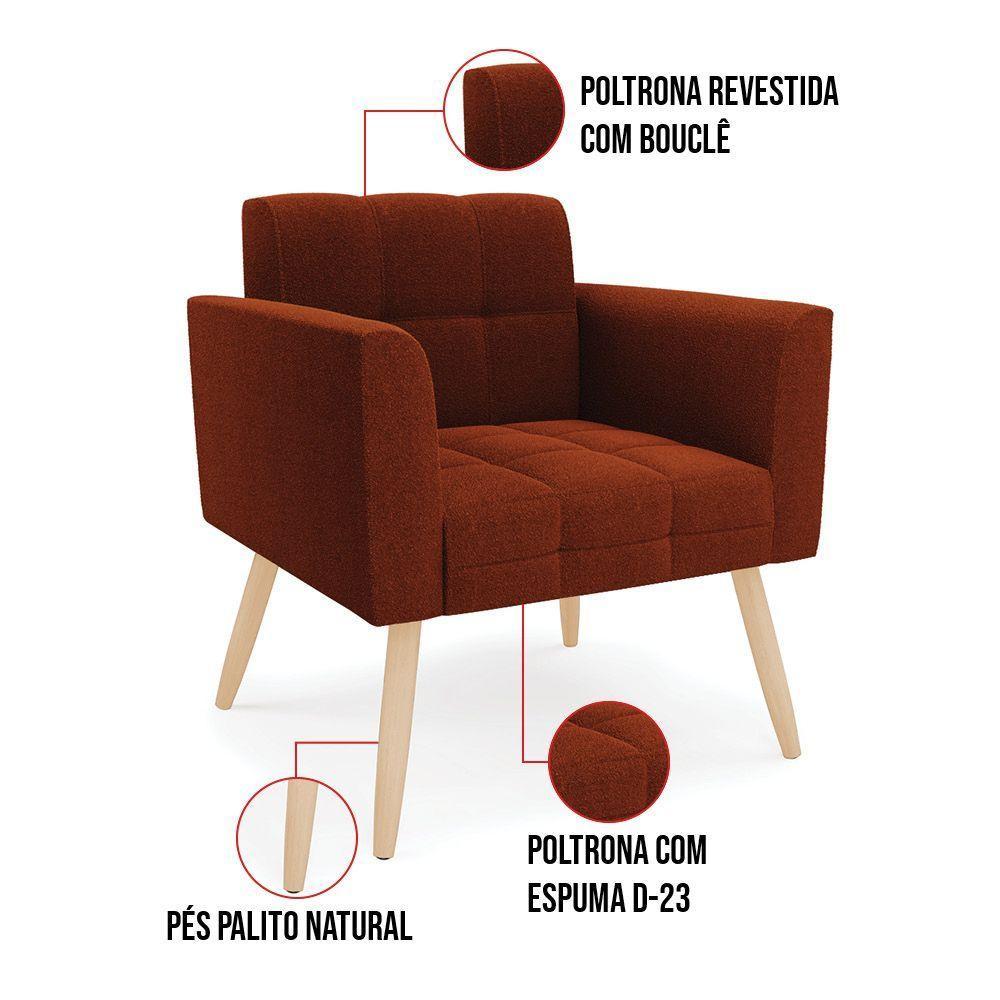 Poltrona Sala Estar Pé Palito Natural Kit 2 Elisa Bouclê D03 - D'rossi Cor Terra - 2