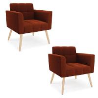 Poltrona Sala Estar Pé Palito Natural Kit 2 Elisa Bouclê D03 - D'rossi Cor Terra - 1