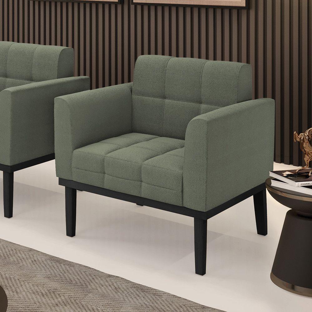 Poltrona Para Sala Base Madeira Fixa Preto Elisa Bouclê Menta D03 - D'rossi - 5