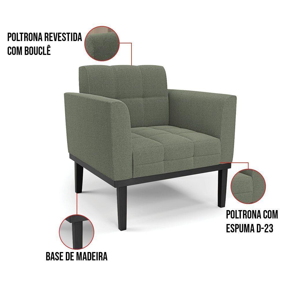 Poltrona Para Sala Base Madeira Fixa Preto Elisa Bouclê Menta D03 - D'rossi - 7