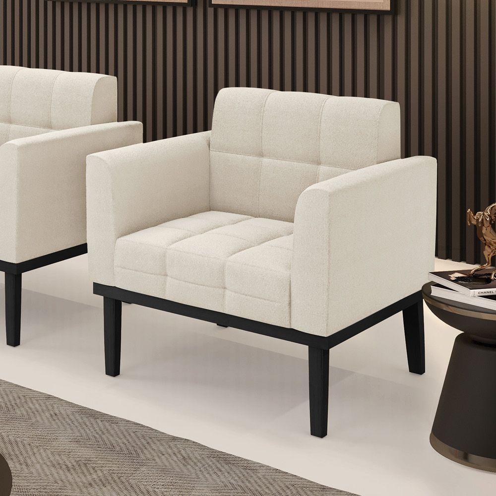 Poltrona Para Sala Base Madeira Fixa Preto Elisa Bouclê Bege D03 - D'rossi - 6