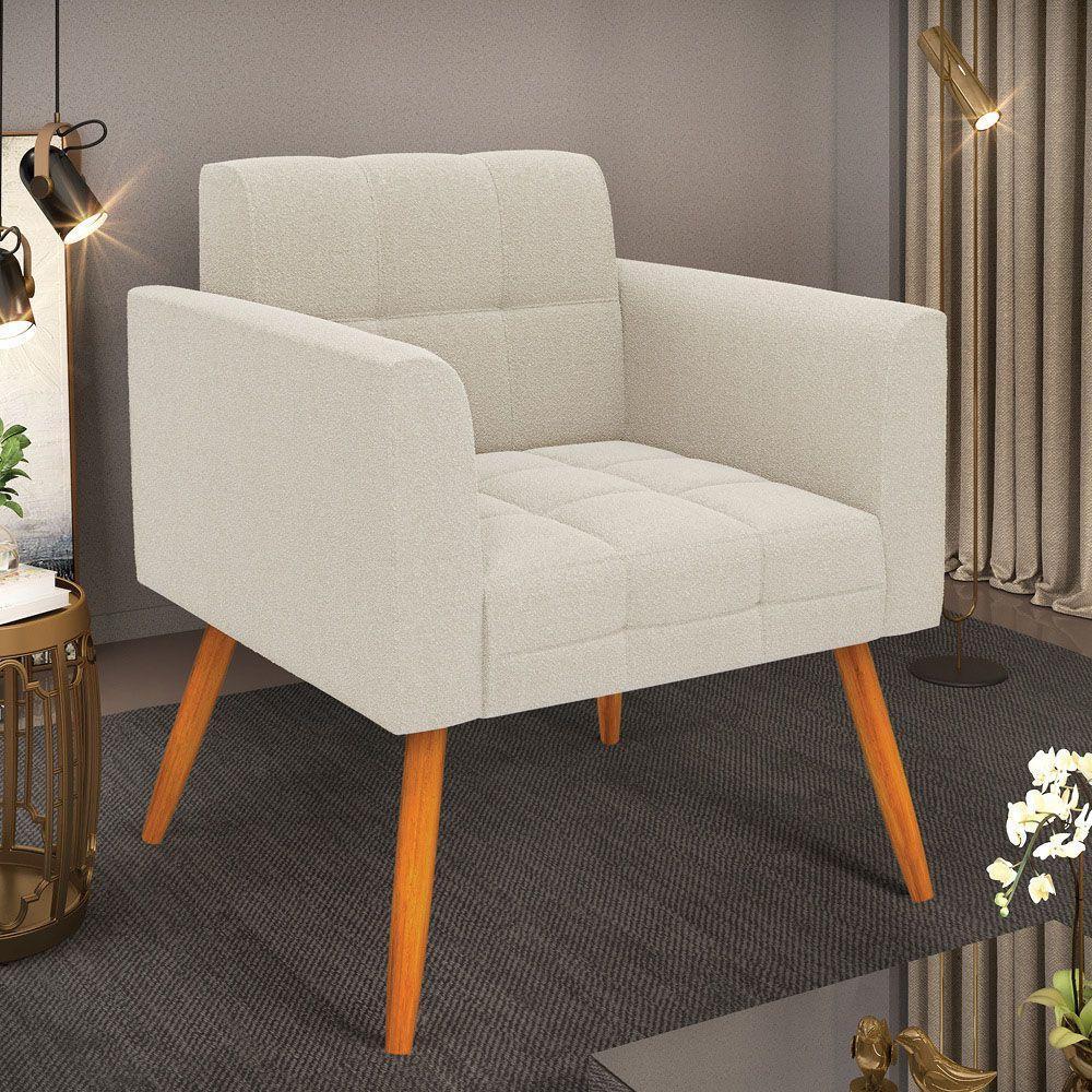 Poltrona Sala De Estar Pé Palito Castanho Elisa Bouclê D03 - D'rossi Cor Off White - 2