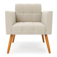 Poltrona Sala De Estar Pé Palito Castanho Elisa Bouclê D03 - D'rossi Cor Off White - 1