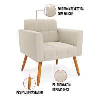 Poltrona Sala De Estar Pé Palito Castanho Elisa Bouclê D03 - D'rossi Cor Off White - 5