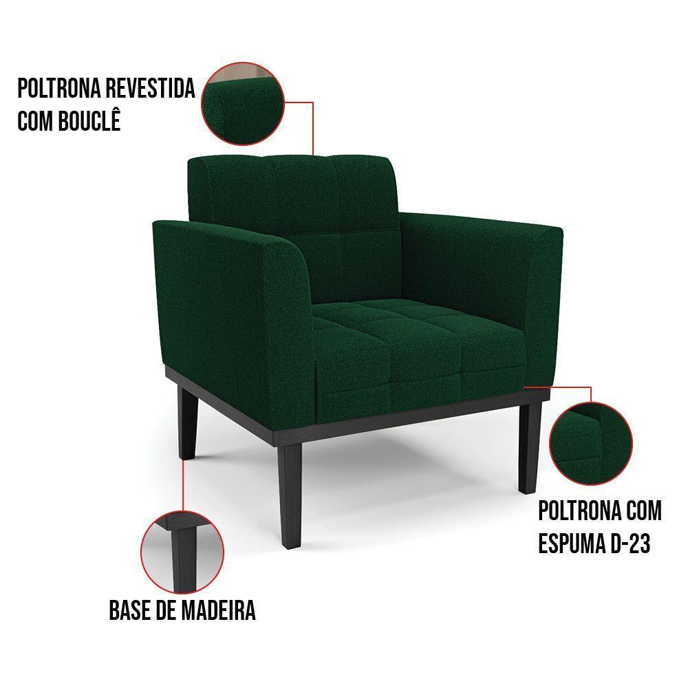 Poltrona Sala Base Madeira Fixa Pto Kit 2 Elisa Bouclê Verde D03 - D'rossi - 5