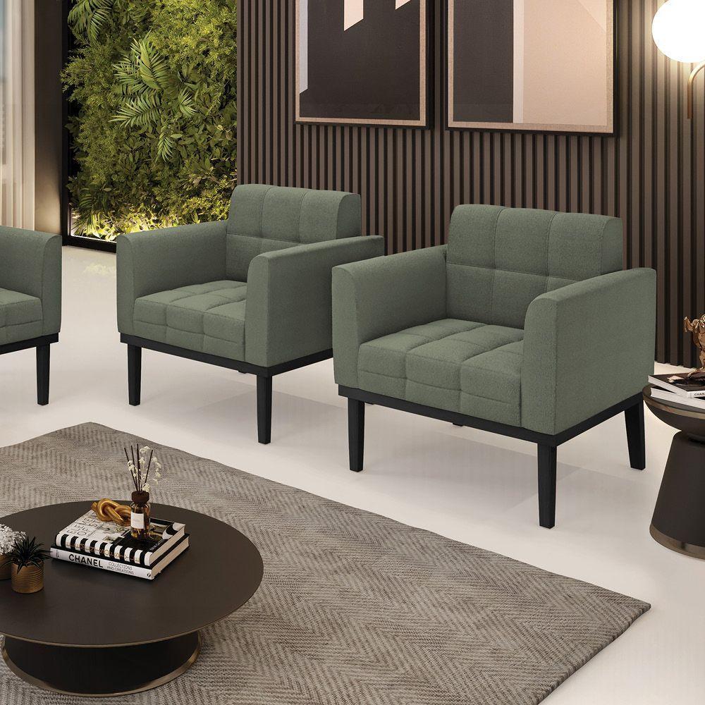 Poltrona Sala Base Madeira Fixa Pto Kit 2 Elisa Bouclê Menta D03 - D'rossi - 5