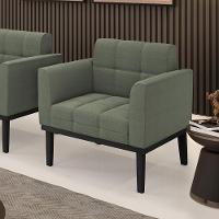 Poltrona Para Sala Base Madeira Fixa Preto Elisa Bouclê D03 - D'rossi Cor Menta - 7