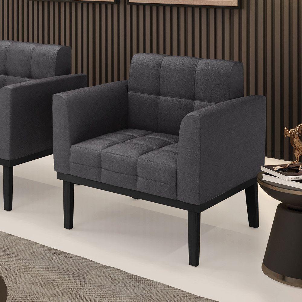 Poltrona Para Sala Base Madeira Fixa Preto Elisa Bouclê D03 - D'rossi Cor Grafite - 6