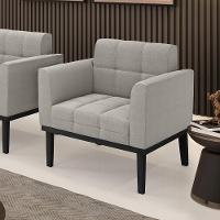 Poltrona Para Sala Base Madeira Fixa Preto Elisa Bouclê D03 - D'rossi Cor Cinza - 5