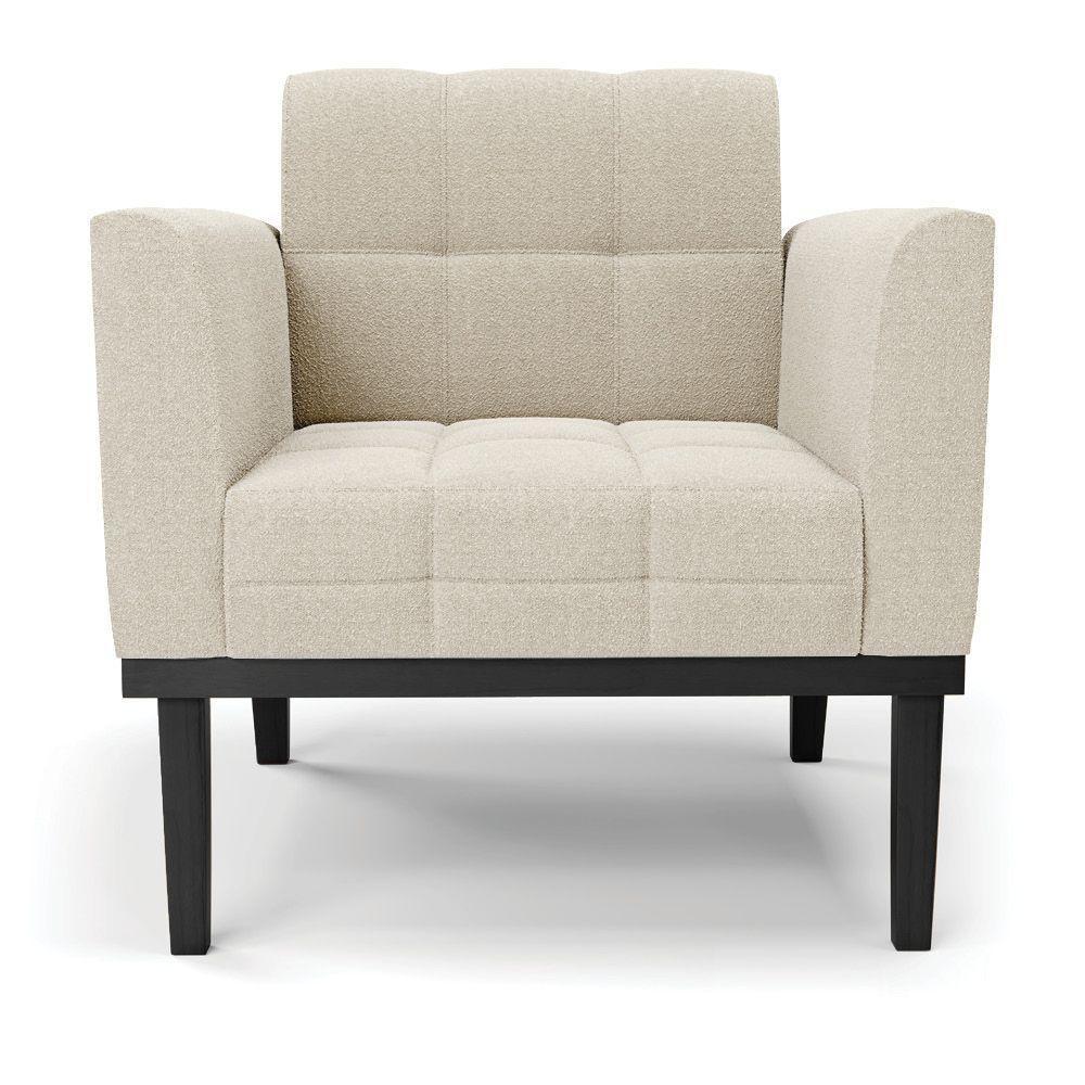 Poltrona Para Sala Base Madeira Fixa Preto Elisa Bouclê D03 - D'rossi Cor Bege - 3