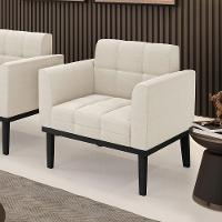 Poltrona Para Sala Base Madeira Fixa Preto Elisa Bouclê D03 - D'rossi Cor Bege - 6