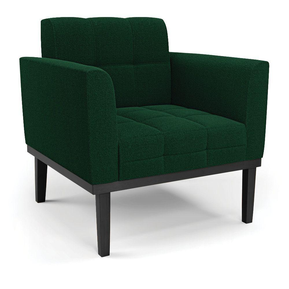 Poltrona Para Sala Base Madeira Fixa Preto Elisa Bouclê D03 - D'rossi Cor Verde - 1