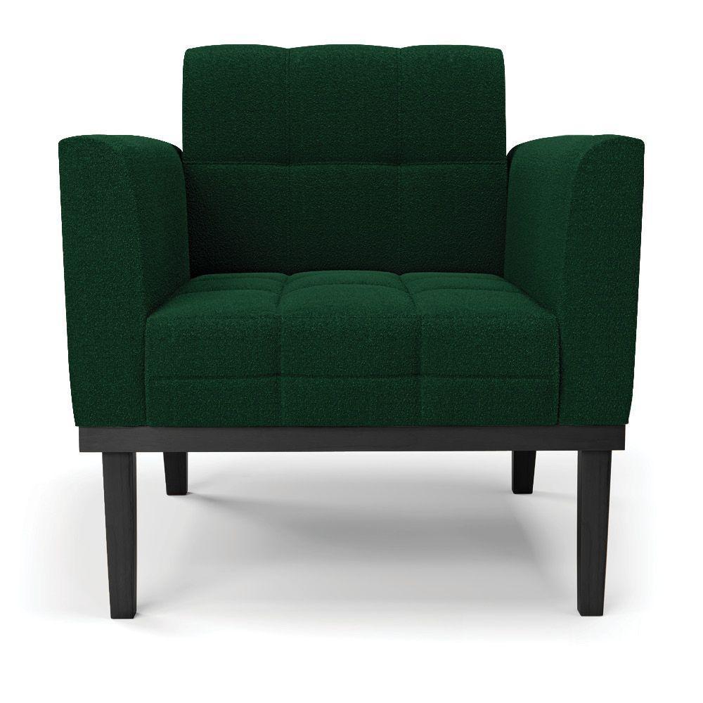 Poltrona Para Sala Base Madeira Fixa Preto Elisa Bouclê D03 - D'rossi Cor Verde - 3