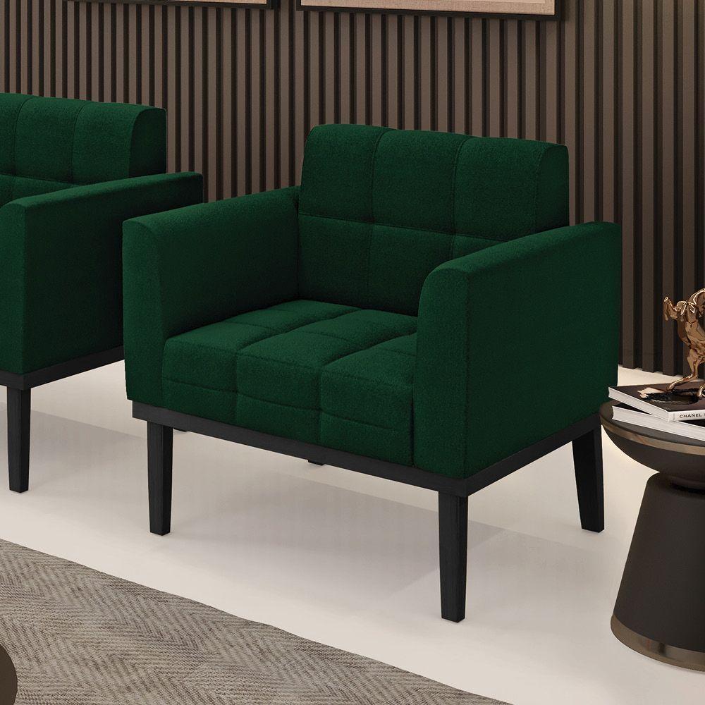 Poltrona Para Sala Base Madeira Fixa Preto Elisa Bouclê D03 - D'rossi Cor Verde - 6