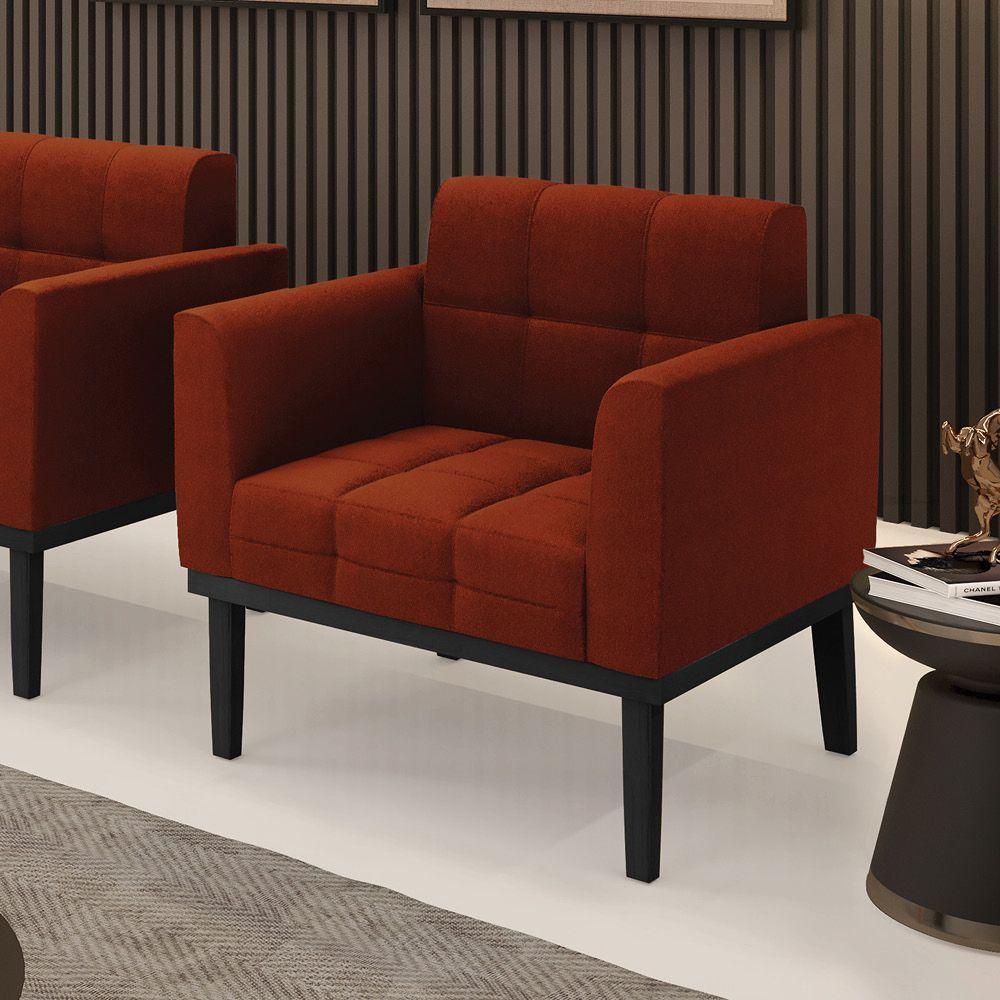 Poltrona Para Sala Base Madeira Fixa Preto Elisa Bouclê D03 - D'rossi Cor Terra - 5