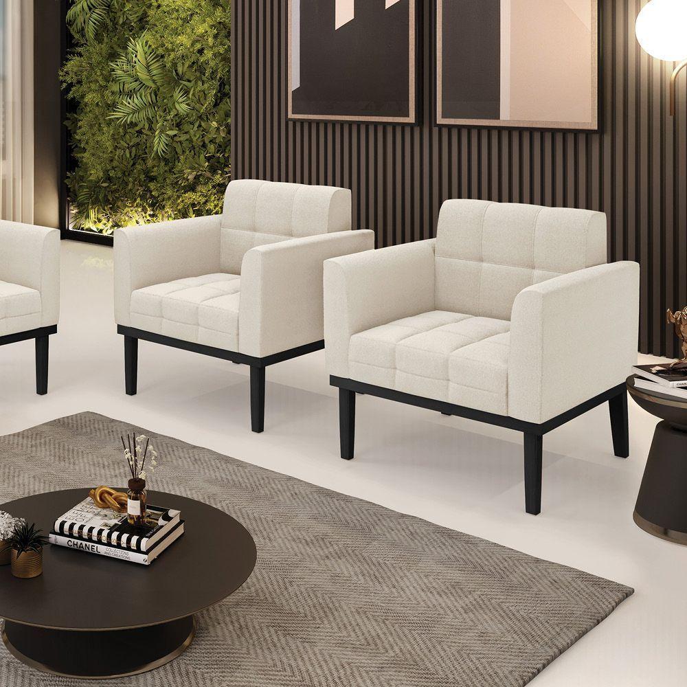 Poltrona Sala Base Madeira Fixa Pto Kit 2 Elisa Bouclê D03 - D'rossi Cor Bege - 7