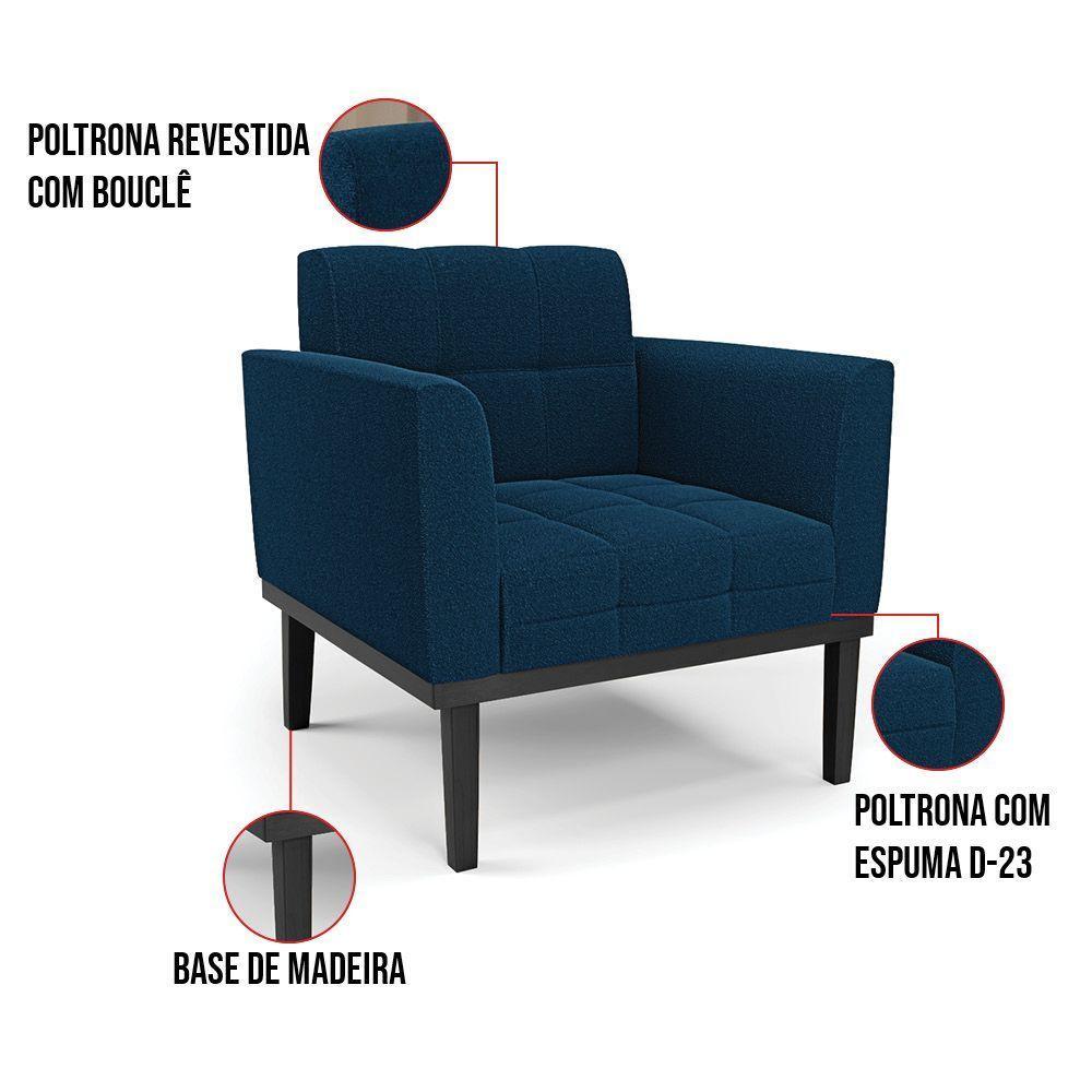 Poltrona Sala Base Madeira Fixa Pto Kit 2 Elisa Bouclê D03 - D'rossi Cor Azul - 6