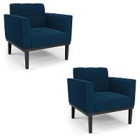 Poltrona Sala Base Madeira Fixa Pto Kit 2 Elisa Bouclê D03 - D'rossi Cor Azul - 1