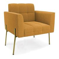 Poltrona Sala Estar Pé Ferro Dourado Kit 2 Elisa Bouclê Mostarda D03 - D'rossi - 3