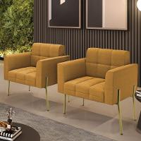 Poltrona Sala Estar Pé Ferro Dourado Kit 2 Elisa Bouclê Mostarda D03 - D'rossi - 6